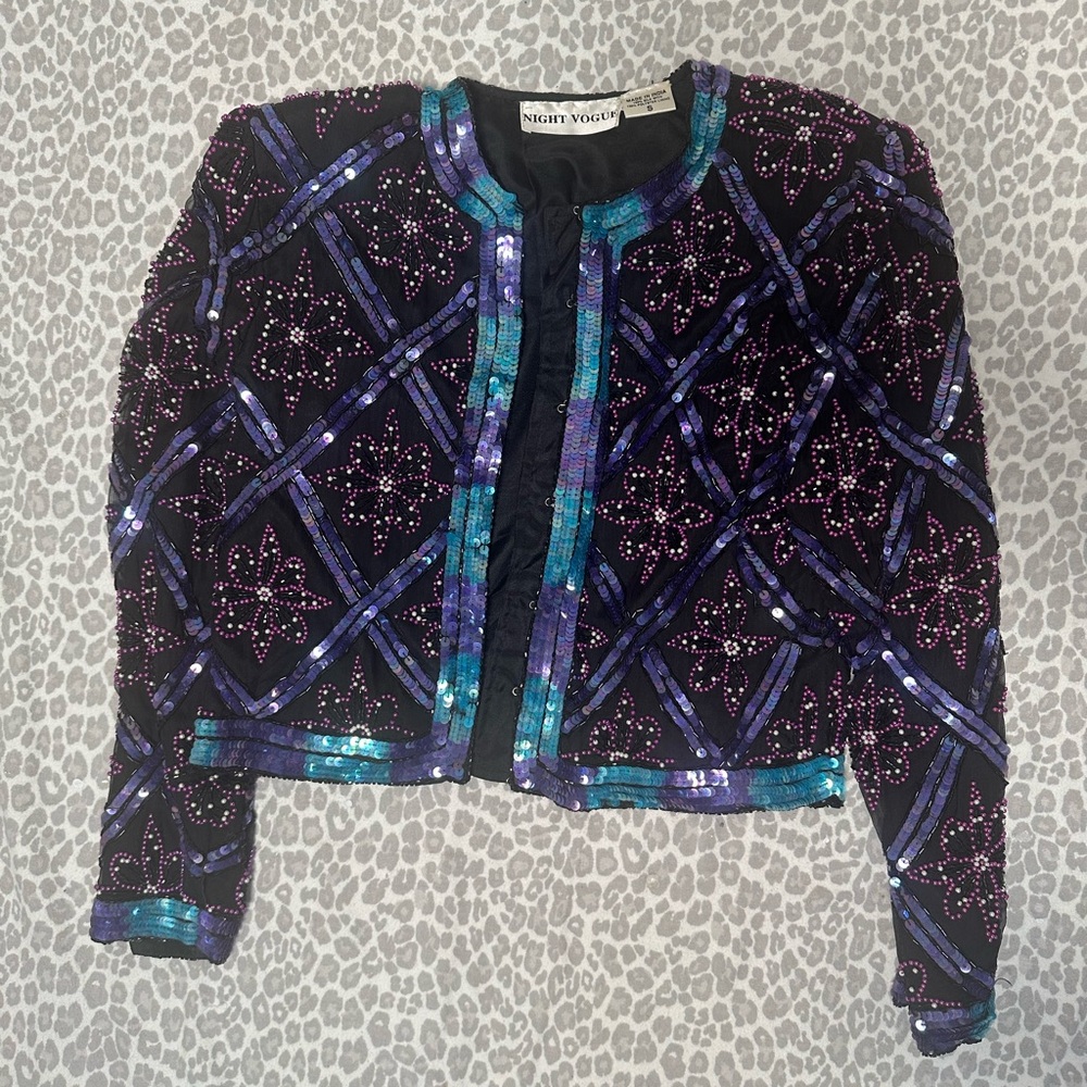 Vintage Night Vogue Women's Sequin Blazer - Black and Purple